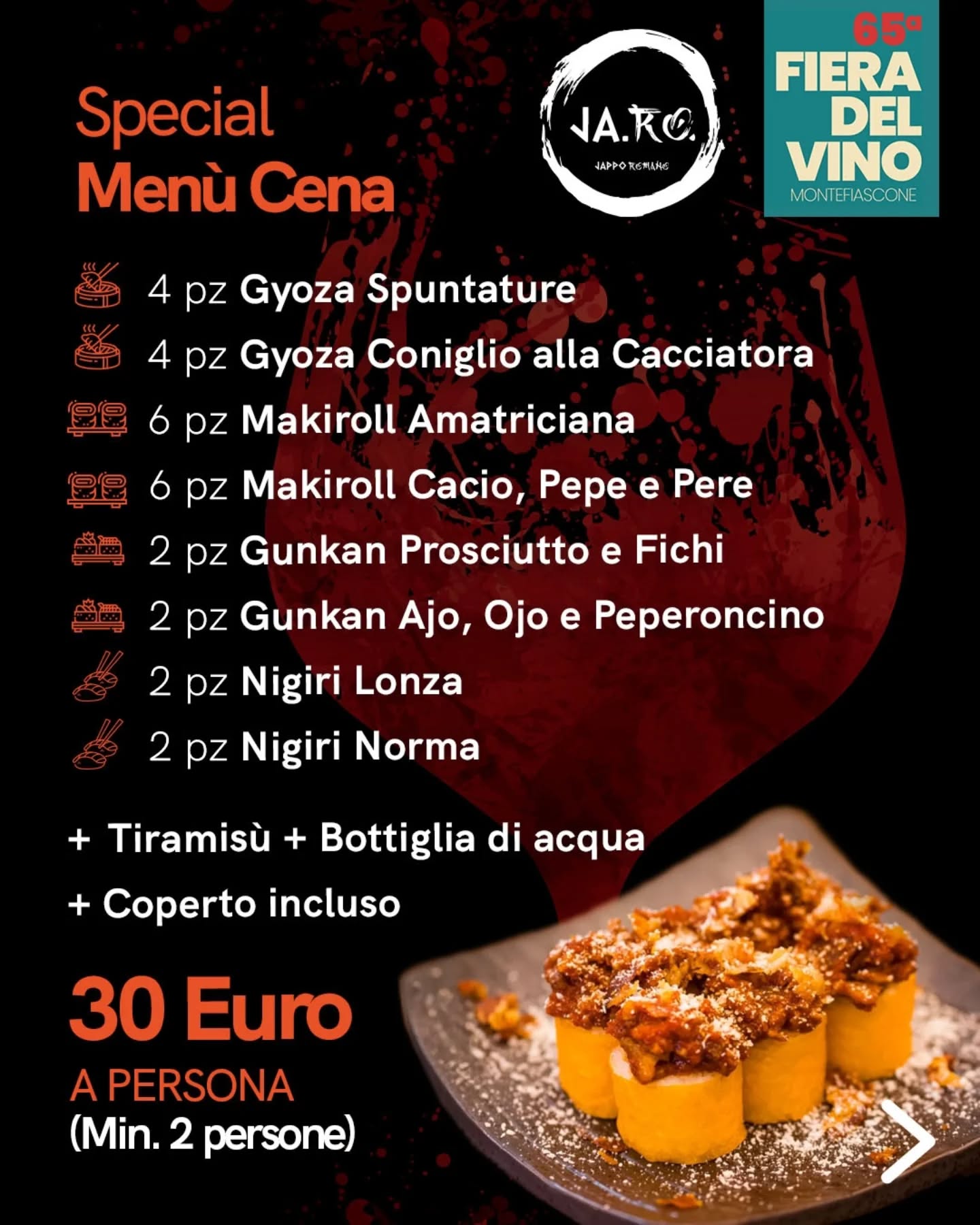 Menu promozione cena due persone a Jappo Romano, 30 euro a testa